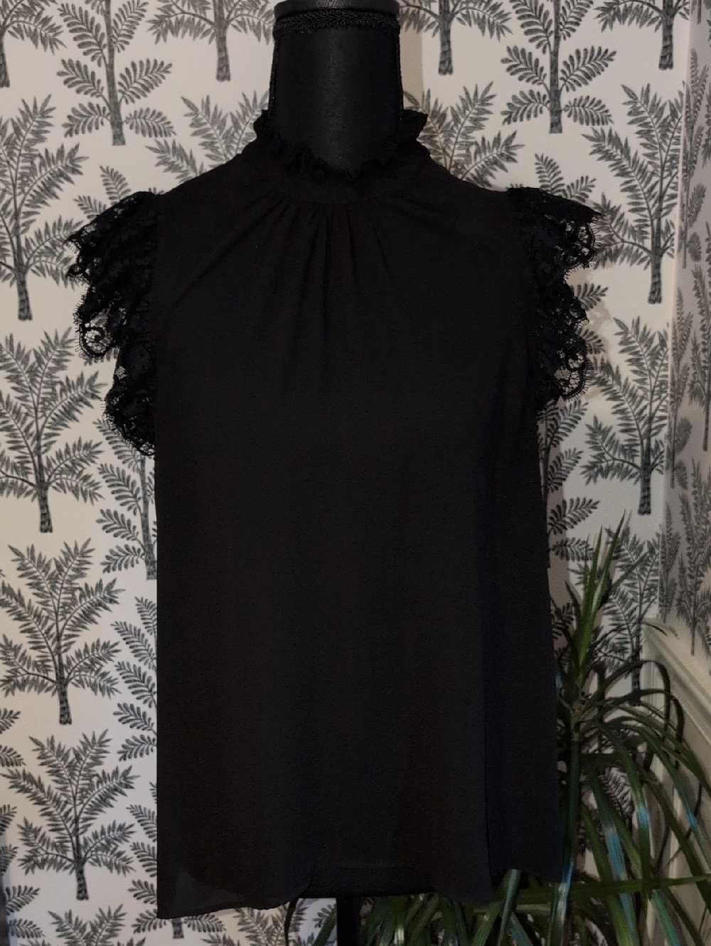 Express Black Lace Sleeve Mock Neck Women's Top
